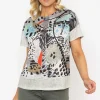 Abstract Printed Round Neck T-Shirt In Sage