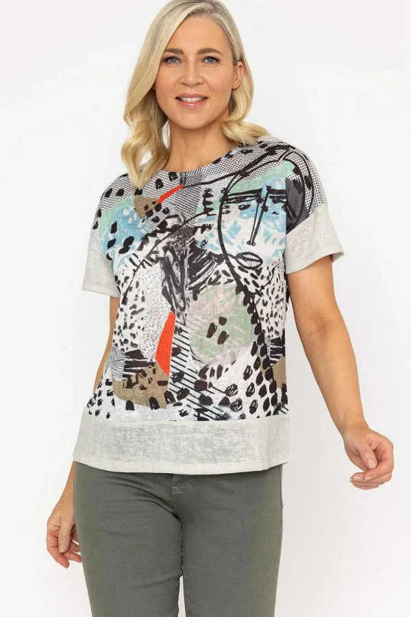 Abstract Printed Round Neck T-Shirt In Sage