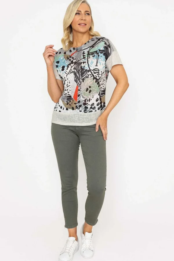 Abstract Printed Round Neck T-Shirt In Sage