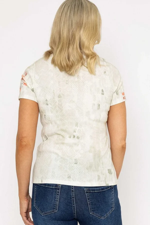 Abstract Printed Round Neck T-Shirt In Peach