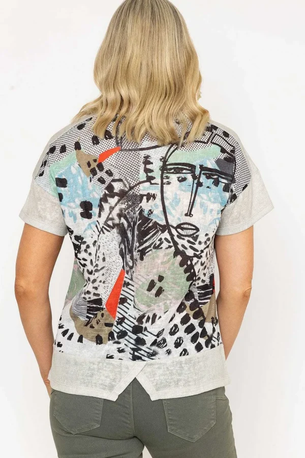 Abstract Printed Round Neck T-Shirt In Sage