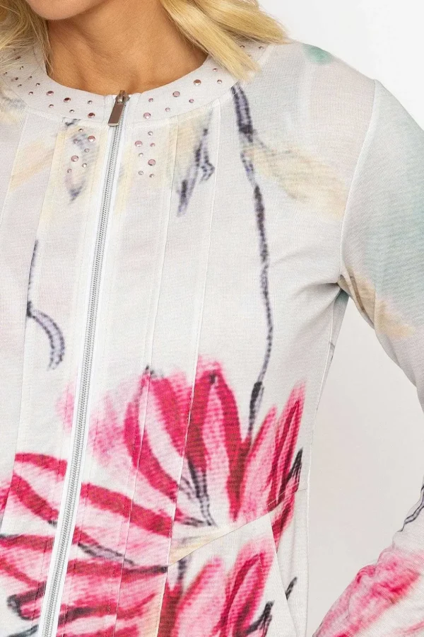 Abstract Printed Zip Up Jacket In Multi