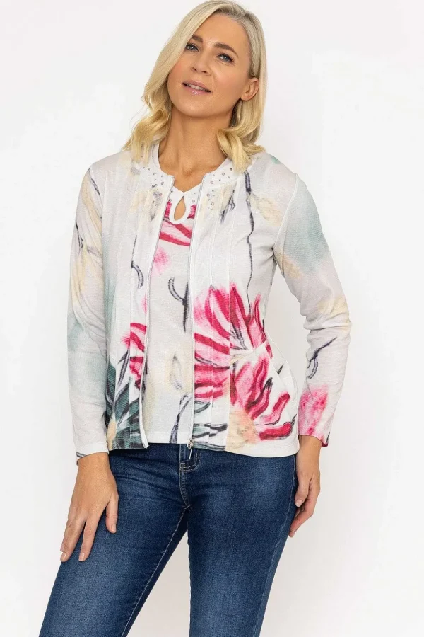 Abstract Printed Zip Up Jacket In Multi
