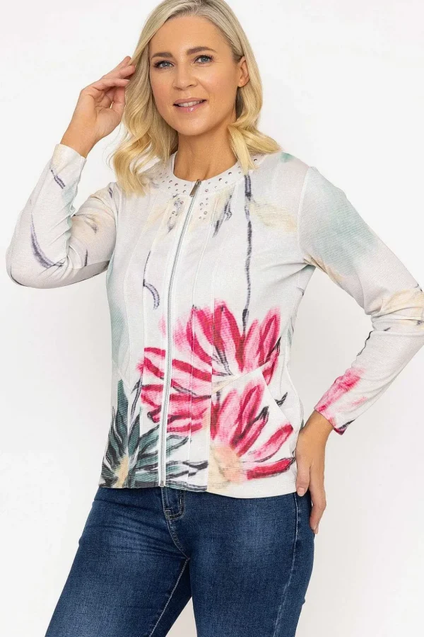 Abstract Printed Zip Up Jacket In Multi