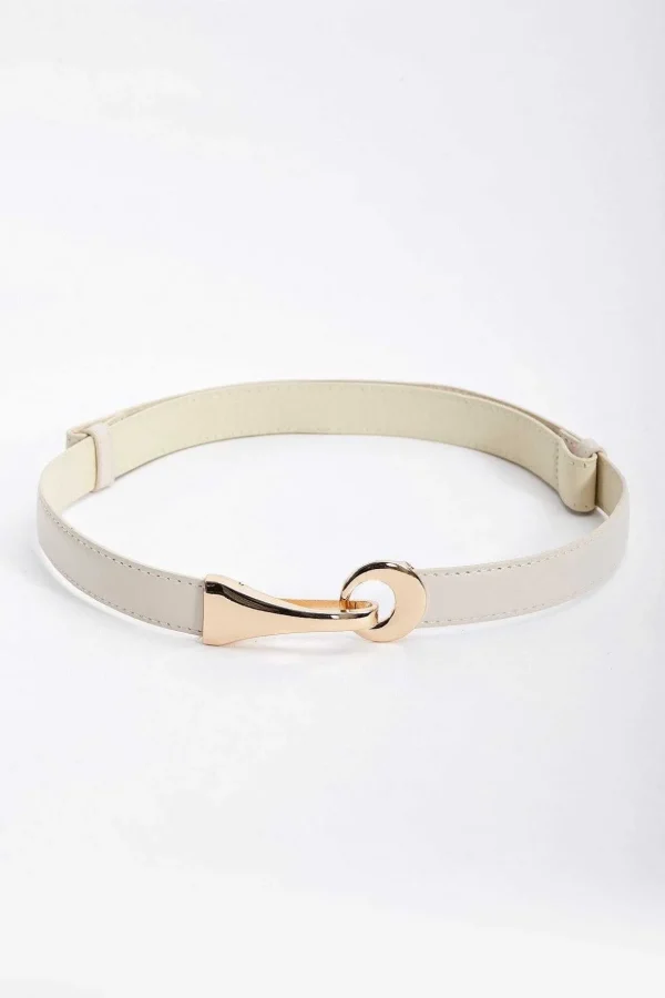Adjustable Gold Clasp Belt In Cream