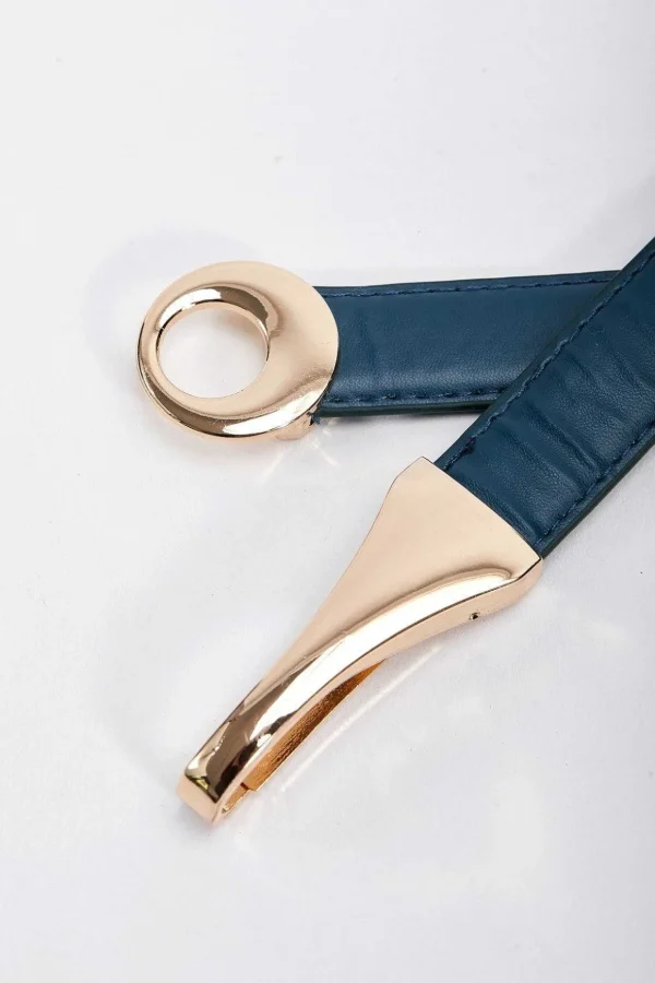 Adjustable Gold Clasp Belt In Navy