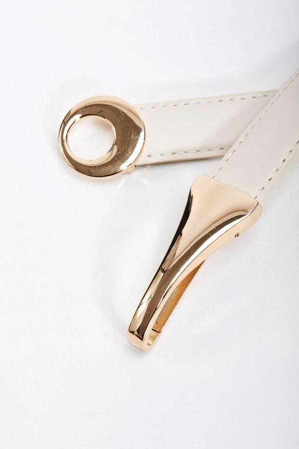 Adjustable Gold Clasp Belt In Cream