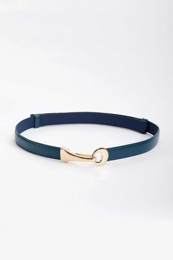 Adjustable Gold Clasp Belt In Navy