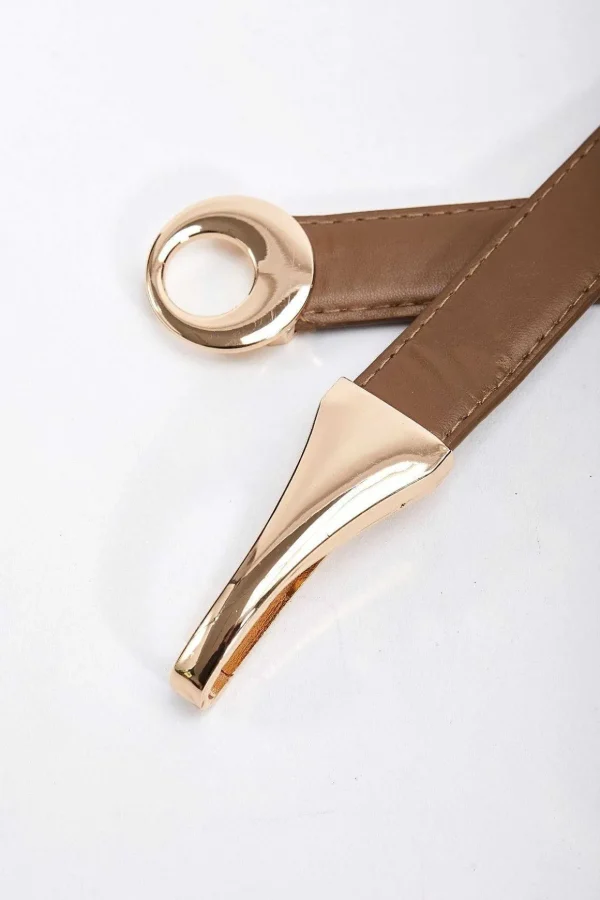 Adjustable Gold Clasp Belt In Brown