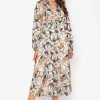 Alina Cream Print Midi Dress