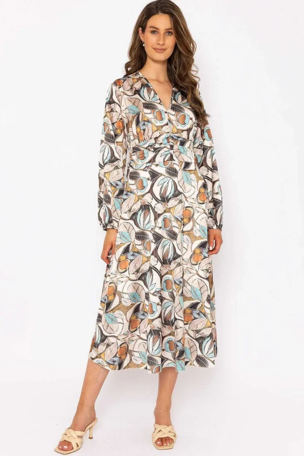 Alina Cream Print Midi Dress