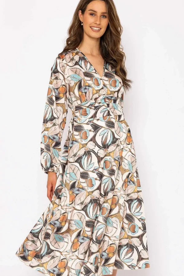 Alina Cream Print Midi Dress