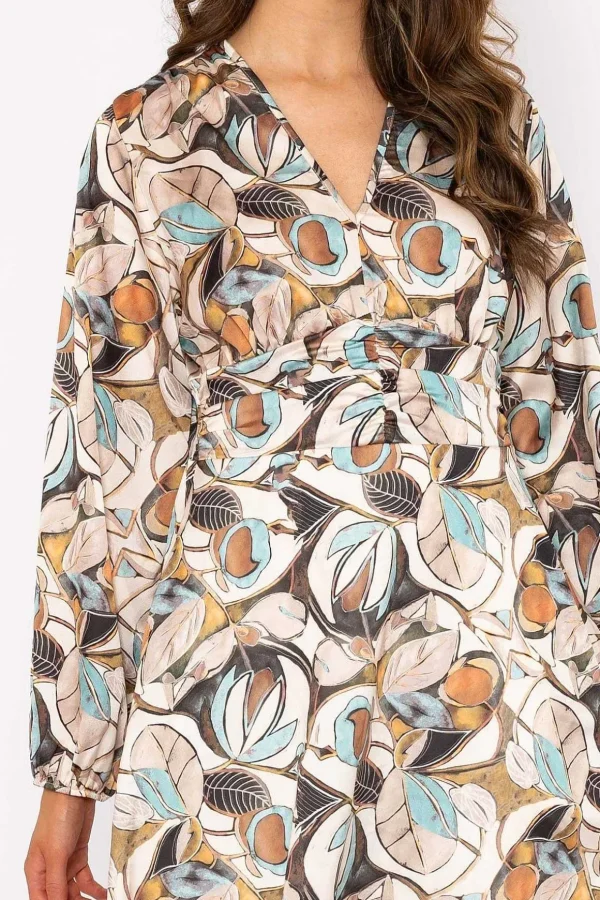 Alina Cream Print Midi Dress
