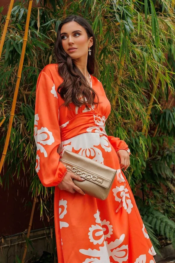 Alina Midi Dress In Orange Print