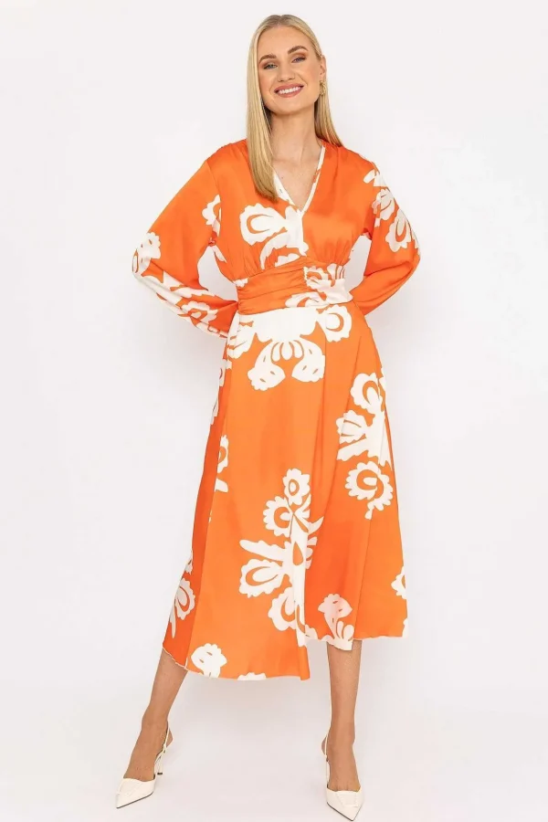 Alina Midi Dress In Orange Print