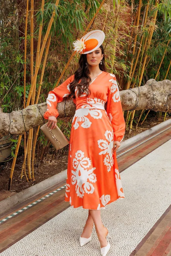 Alina Midi Dress In Orange Print