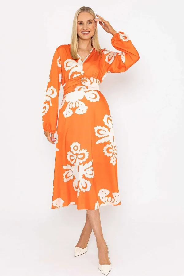 Alina Midi Dress In Orange Print