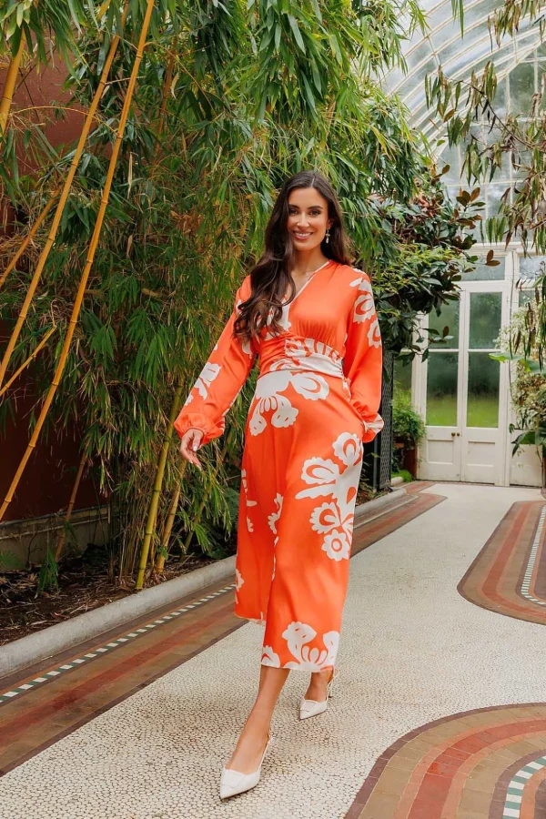 Alina Midi Dress In Orange Print