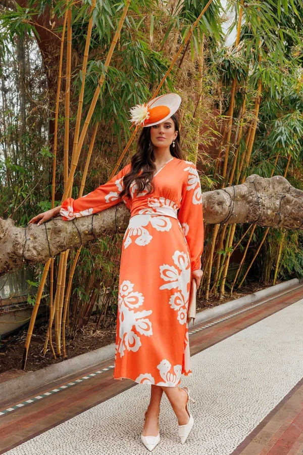 Alina Midi Dress In Orange Print