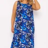 A-Line Midi Dress In Blue Print