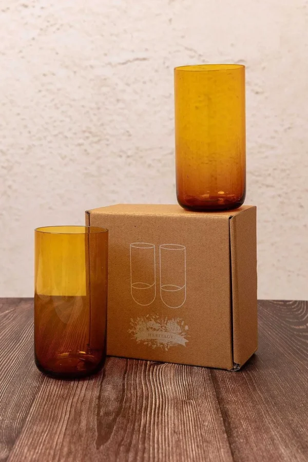 Amber Glass Hiball Set Of 2