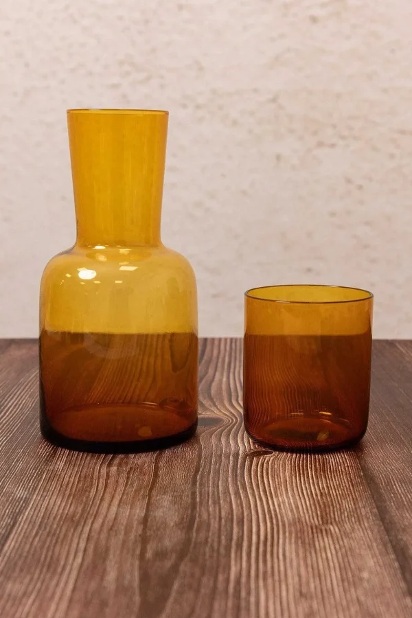 Amber 2Pc Glass Carafe Set