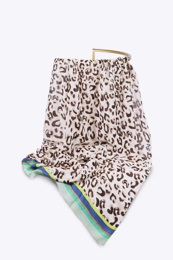 Animal Print Scarf With Green Border