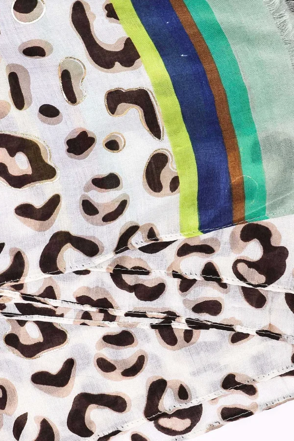 Animal Print Scarf With Green Border