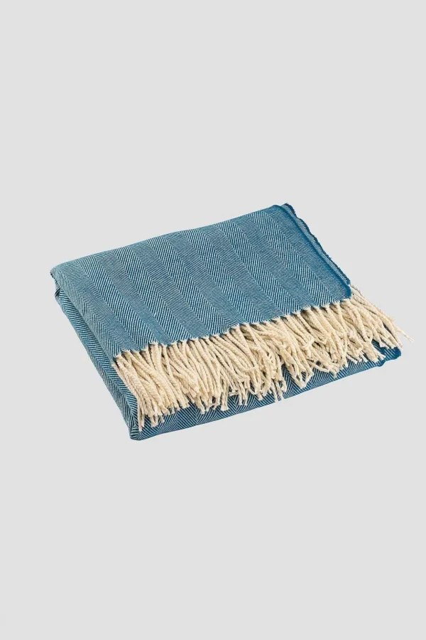 Atlantic Blue Herringbone Throw