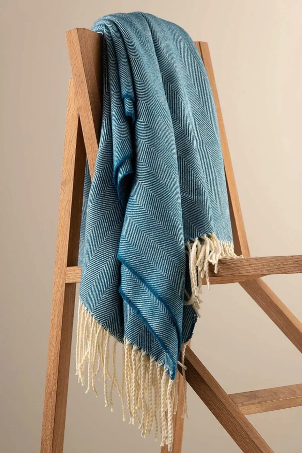 Atlantic Blue Herringbone Throw