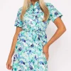 Aurora Blue Printed Shirt Dress