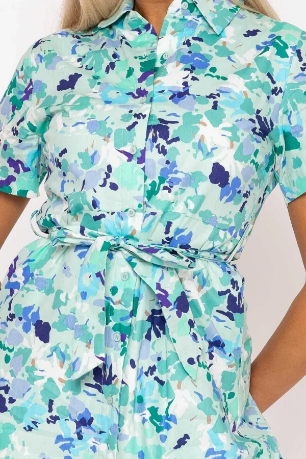 Aurora Blue Printed Shirt Dress