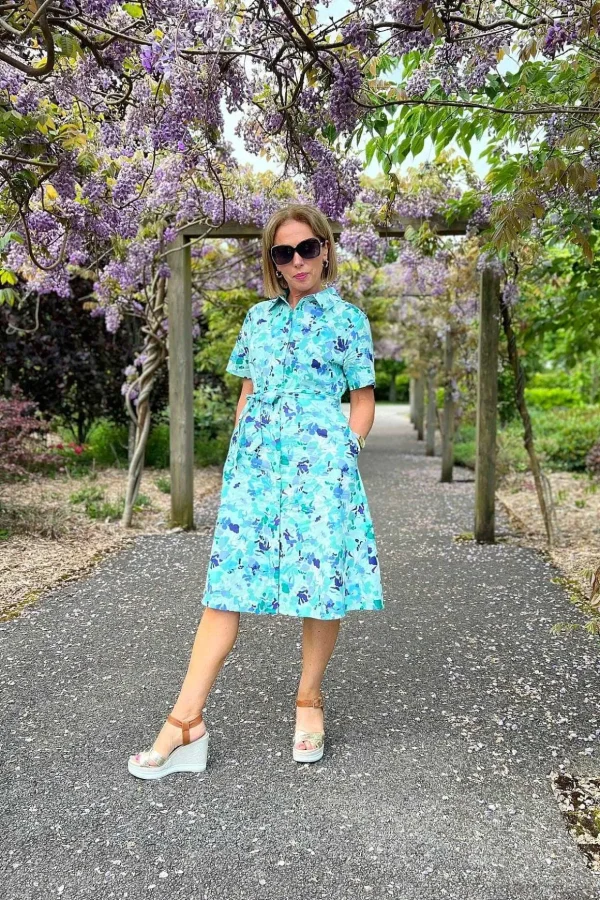Aurora Blue Printed Shirt Dress