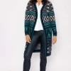 Aztec Longline Cardigan In Teal
