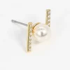 Bar And Pearl Earrings In Gold