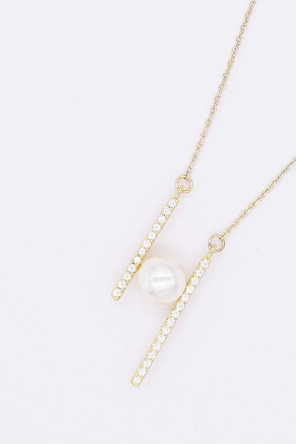 Bar And Pearl Necklace In Gold