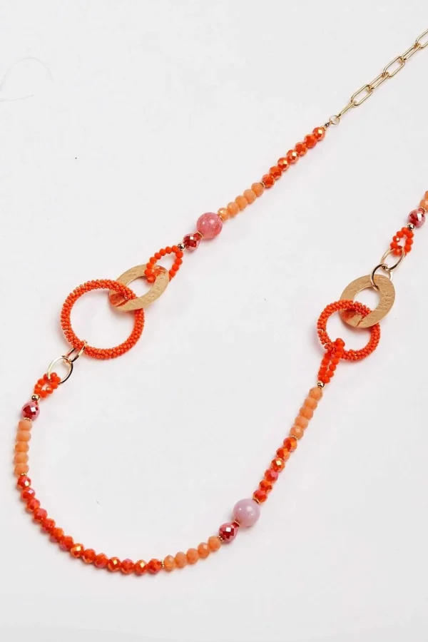 Beaded Orange Link Necklace