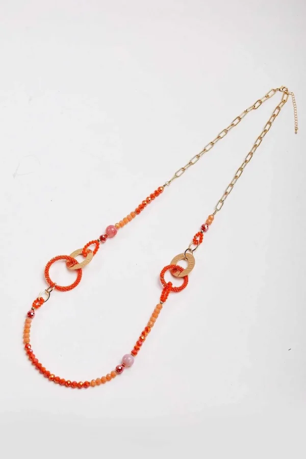 Beaded Orange Link Necklace