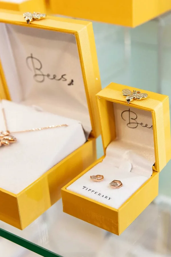 Bee Hexagonal Pave Stud Earrings
