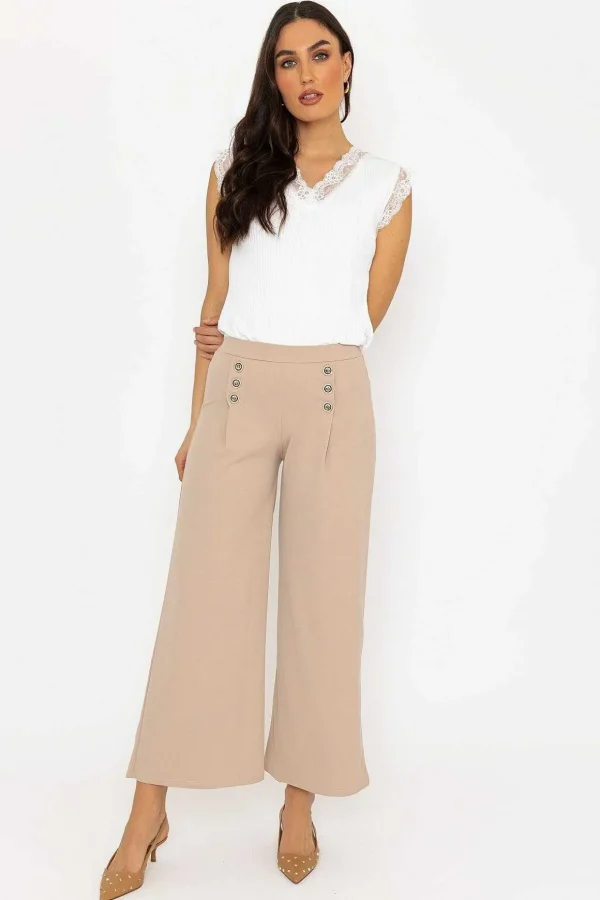 Beige Wide Leg Scuba Trousers Beige