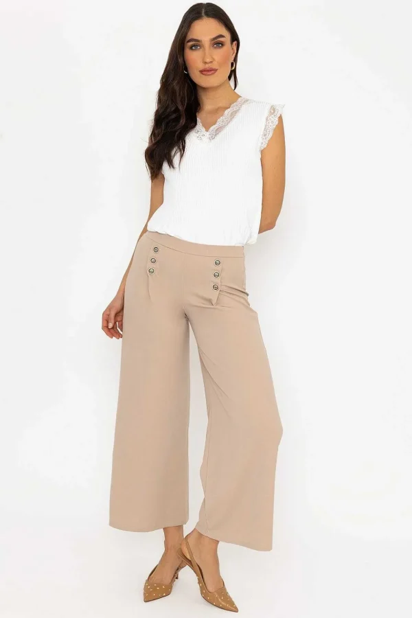 Beige Wide Leg Scuba Trousers Beige