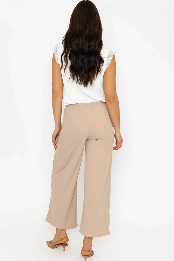 Beige Wide Leg Scuba Trousers Beige