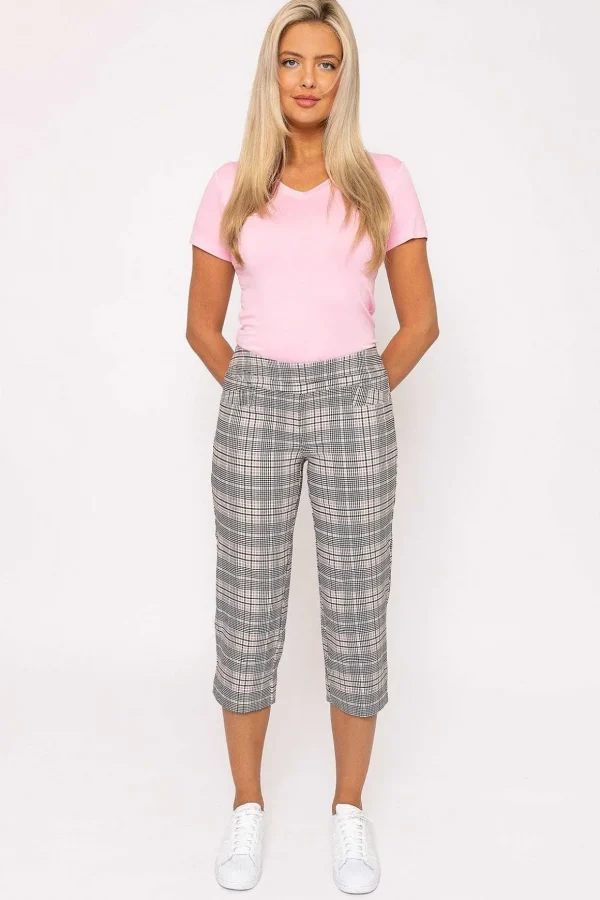 Bengaline Check Crop Pants In Pink Print