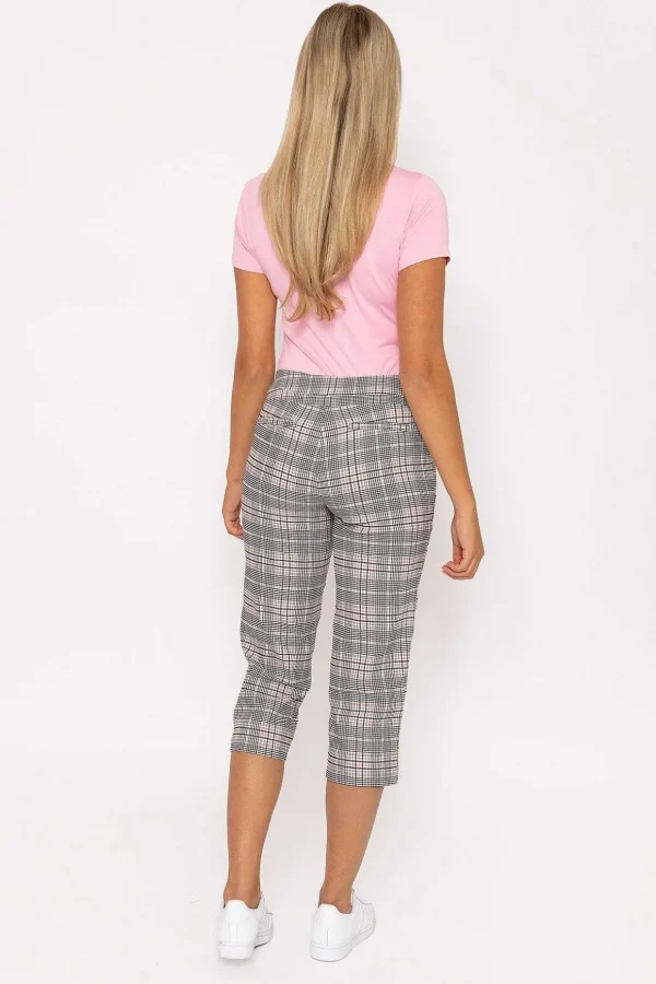 Bengaline Check Crop Pants In Pink Print