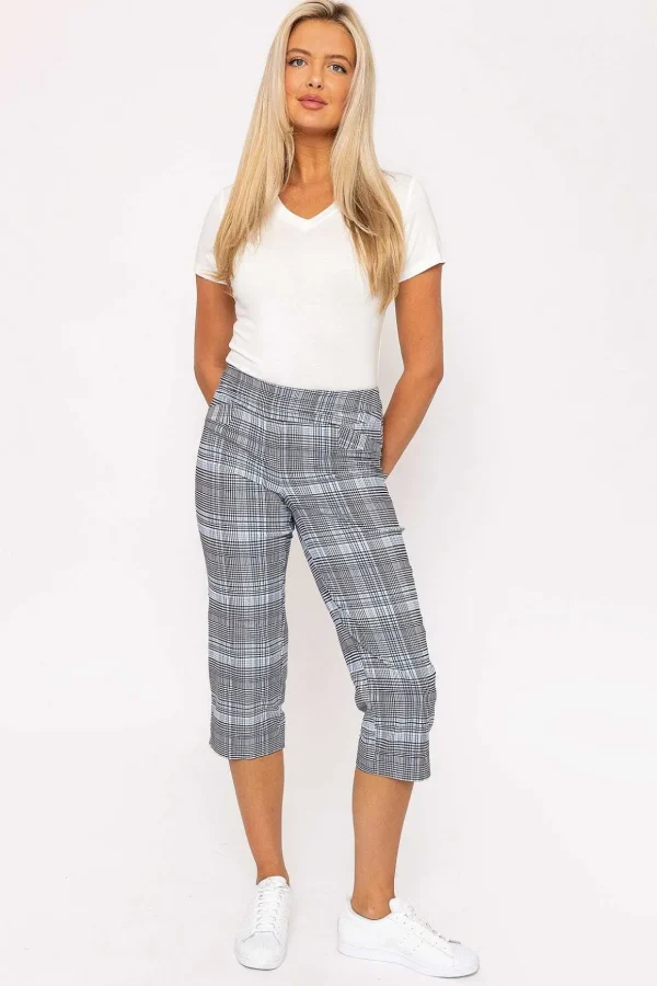 Bengaline Check Crop Pants In Blue Print