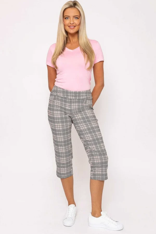 Bengaline Check Crop Pants In Pink Print