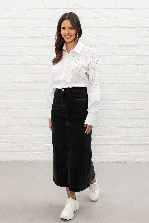 Black Denim Midi Skirt