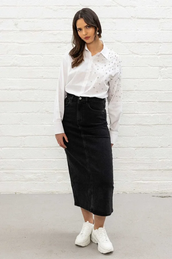 Black Denim Midi Skirt