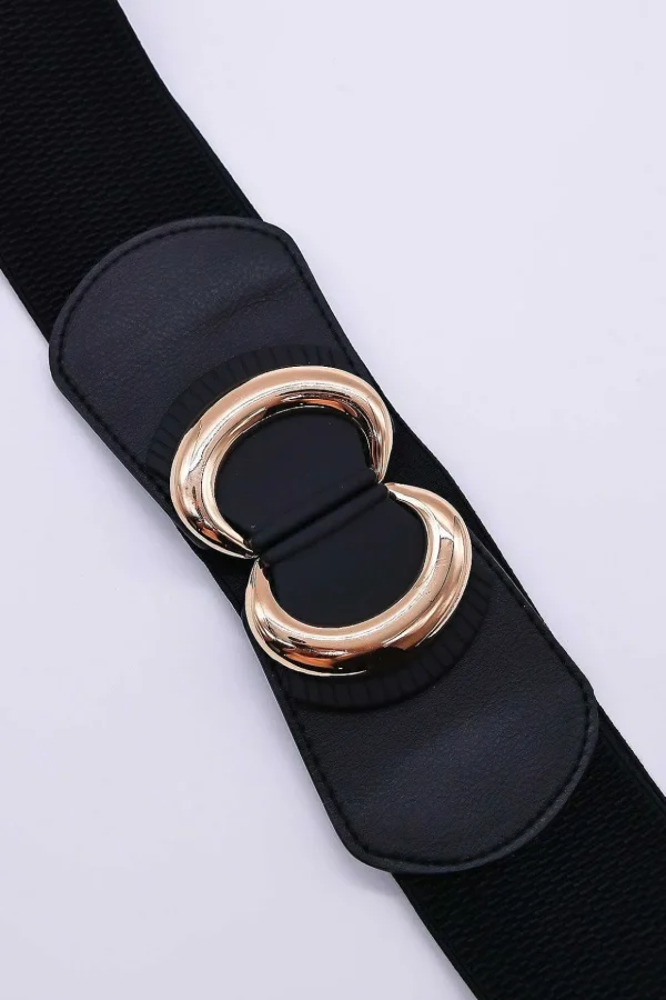 Black Elastic Belt With Gold Clasp