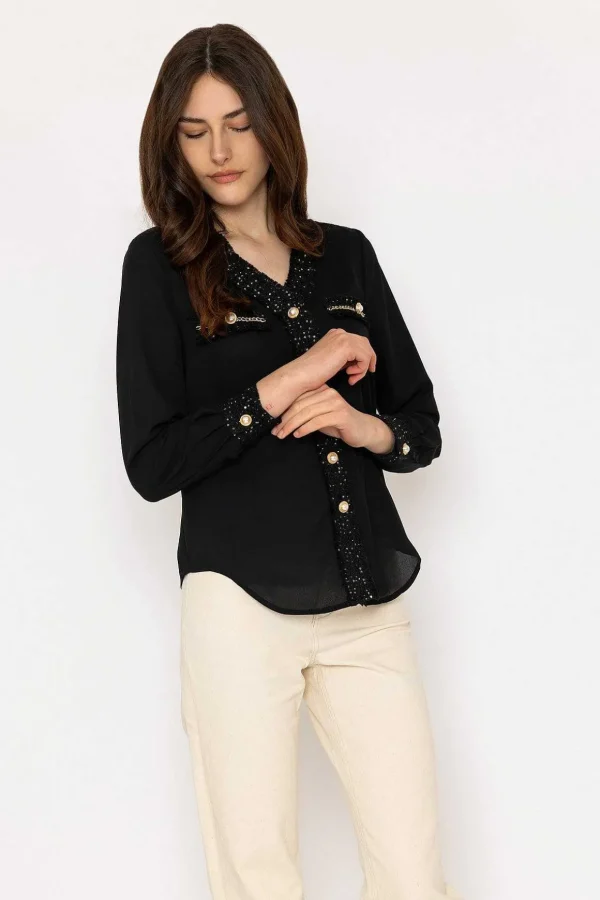 Black Fabric Detail Blouse